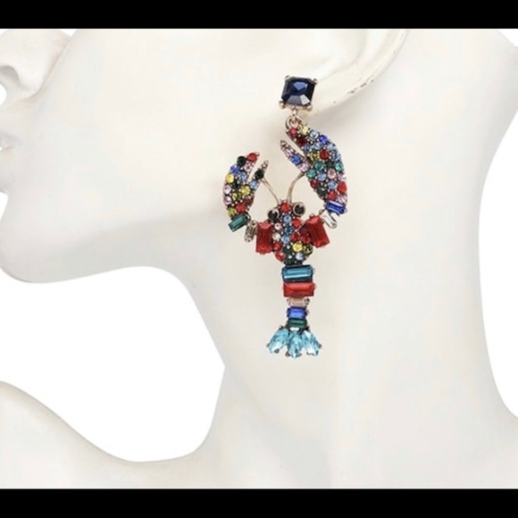 Lobster Multi-Crystal Statement Earring,NWT - Picture 6 of 7